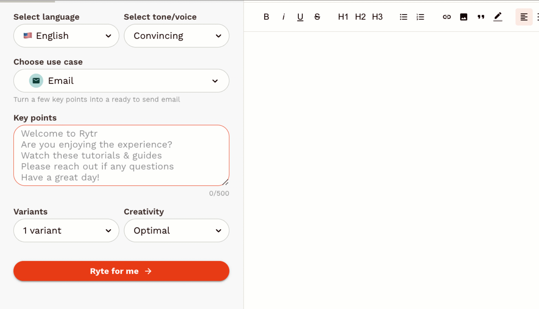 Animated GIF showing Rytr AI writing assistant in action generating content